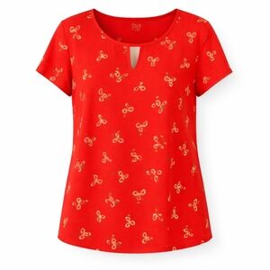 Maurice's Coral Keyhole Floral Blouse Plus Size 2 (18/20)